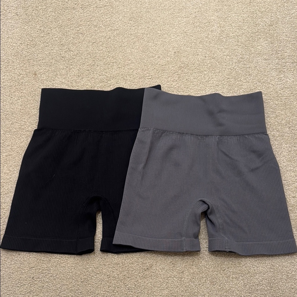 Black and Gray Athletic Shorts with High-Rise Waistband